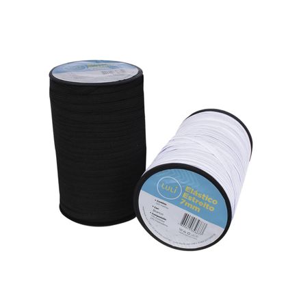 Elástico Chato Luli 7mm Rolo com 100 Metros Branco Branco