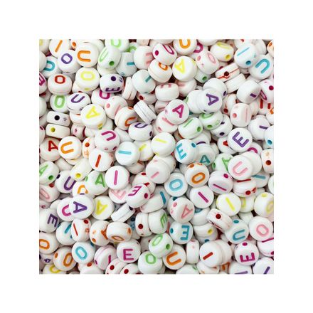 Micanga de Letras Vogais 4x7mm Luli L51 Pacote com 500g