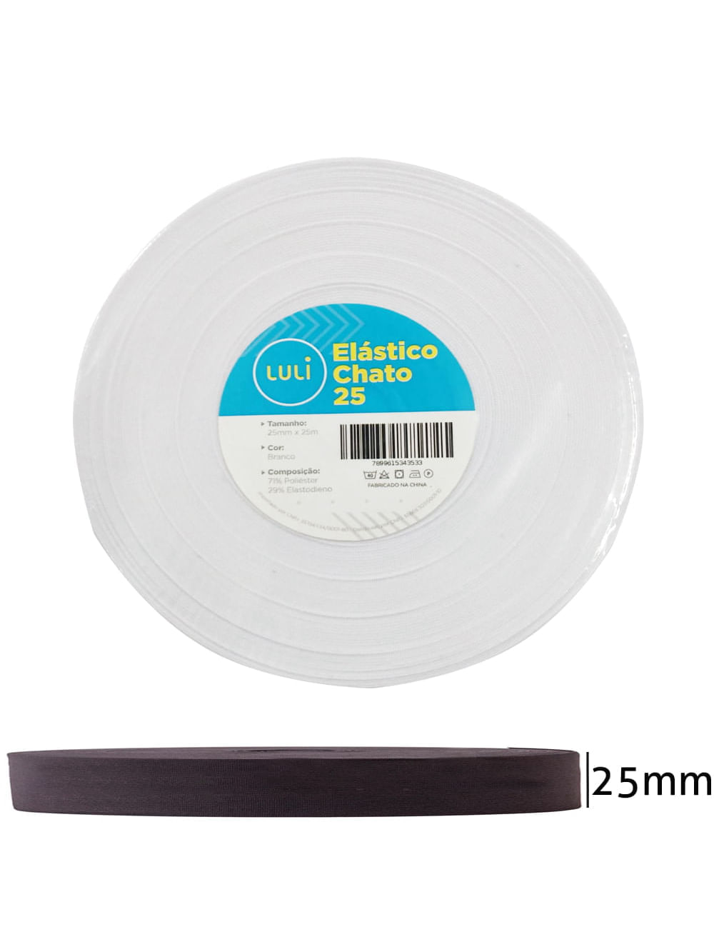 Elástico Chato Luli 25mm Rolo com 25 Metros Branco