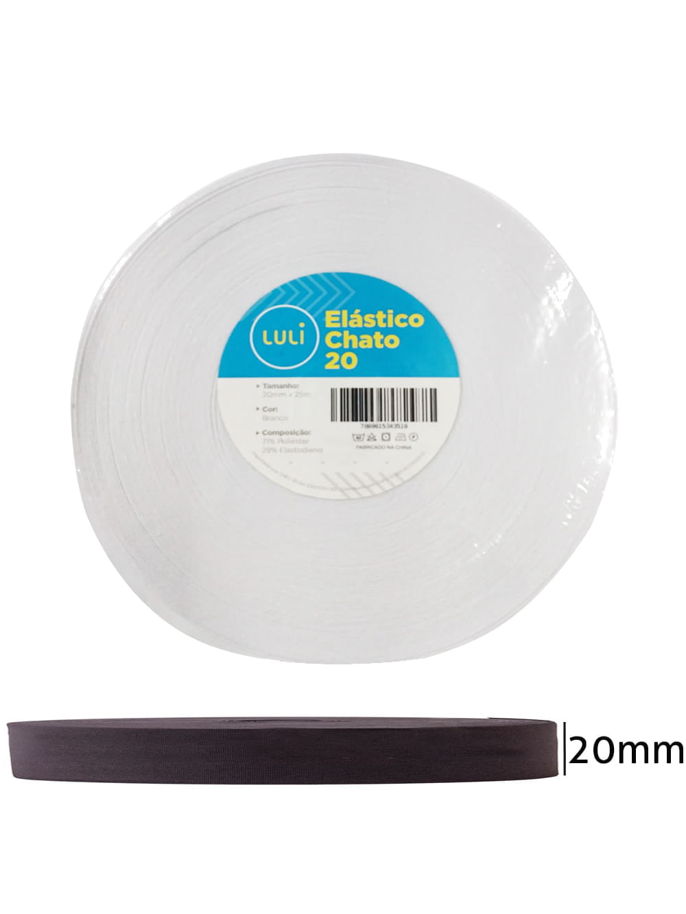 Elástico Chato Luli 20mm Rolo com 25 Metros Branco