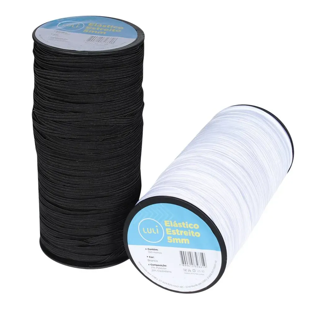 Elastico Chato Luli 5mm Rolo com 100 Metros Branco