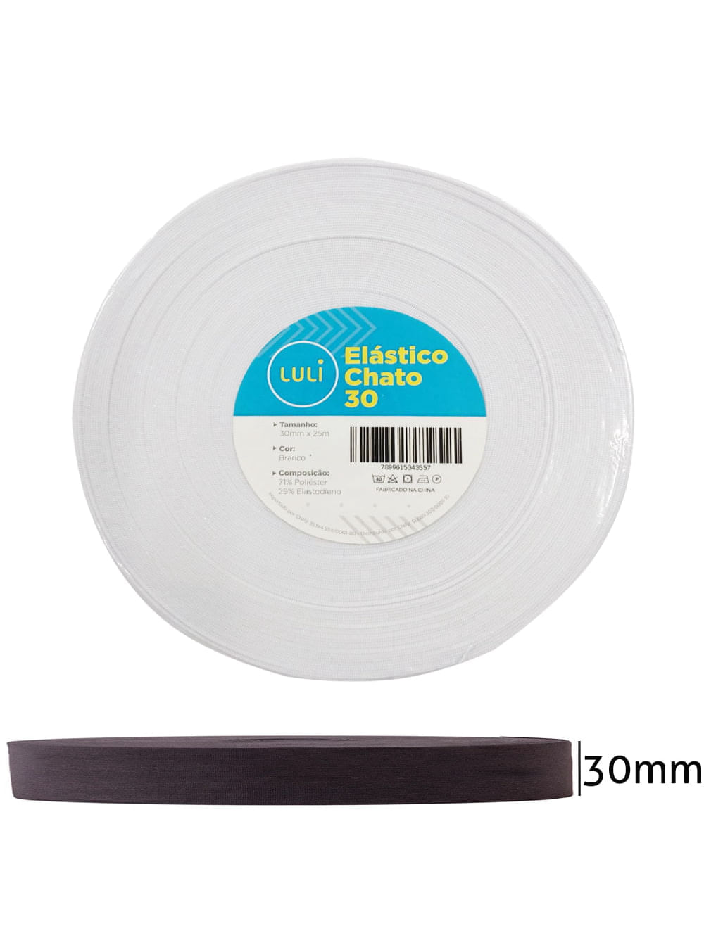 Elástico Chato Luli 30mm Rolo com 25 Metros Branco