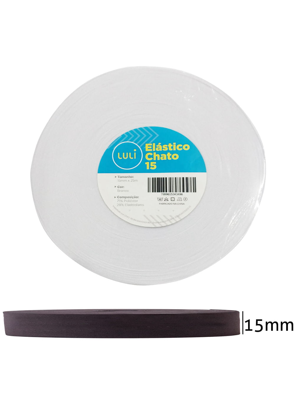 Elástico Chato Luli 15mm Rolo com 25 Metros Branco