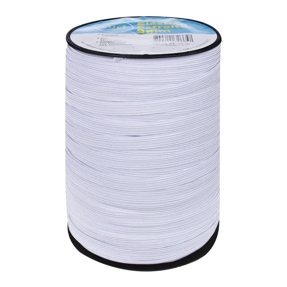 Elástico Chato Luli 9mm Rolo com 100 Metros Branco