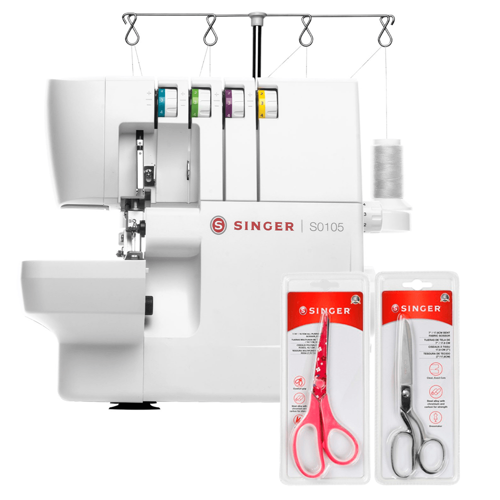 Kit Máquina Overloque S0105 + Tesoura 8" Tecido e Tesoura Multiuso Rosa