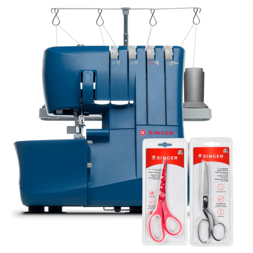 Kit Máquina de Costura Overloque S0235 Azul + Tesoura 8" Tecido e Tesoura Multiuso Rosa