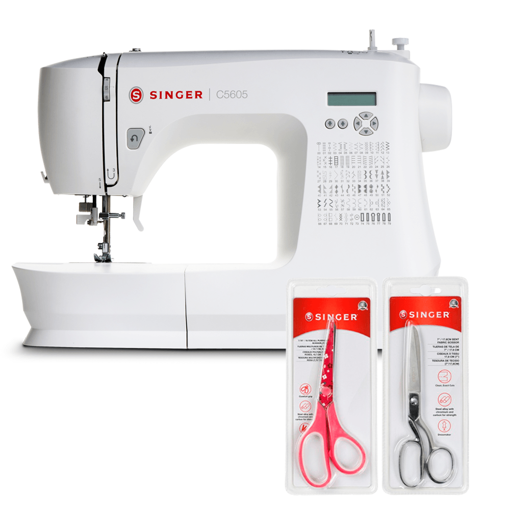 Kit Máquina de Costura C5605 + Tesoura 7" Tecido e Tesoura Multiuso Rosa