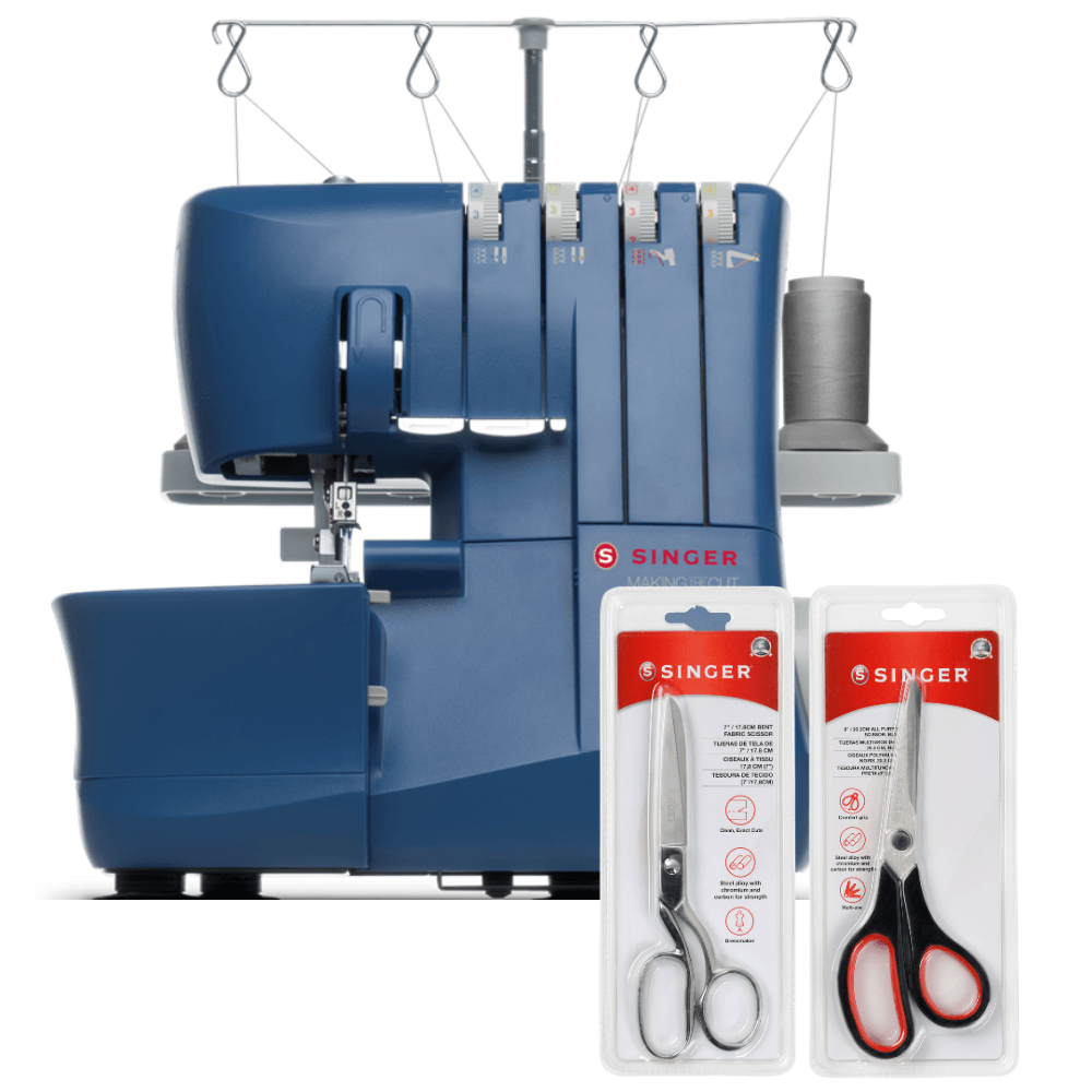 Kit Máquina de Costura Overloque S0235 Azul + Tesoura 8" Tecido e Tesoura Multiuso Rosa