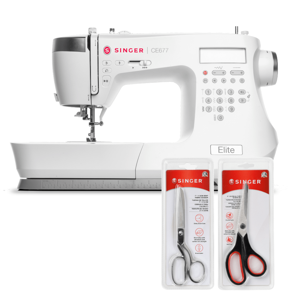 Kit Máquina de Costura CE677 + Tesoura 7" Tecido e Tesoura Multiuso Preta