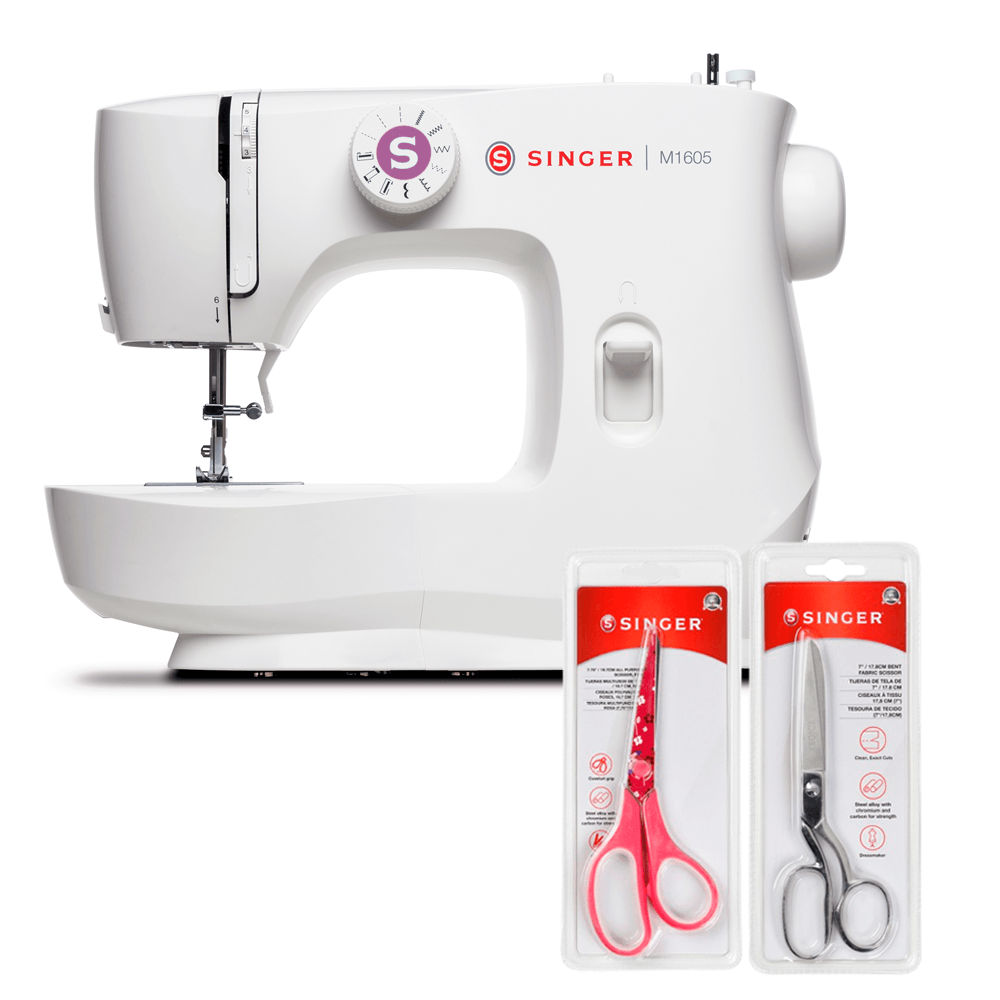 Kit Máquina de Costura M1605 + Tesoura 10" Tecido e Tesoura Multiuso Rosa