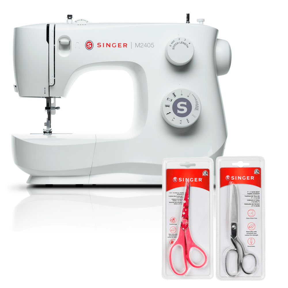 Kit Máquina de Costura M2405 + Tesoura 8" Tecido e Tesoura Multiuso Rosa