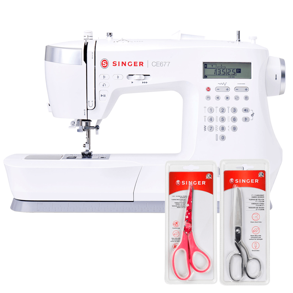 Kit Máquina de Costura CE677 + Tesoura 10" Tecido e Tesoura Multiuso Rosa